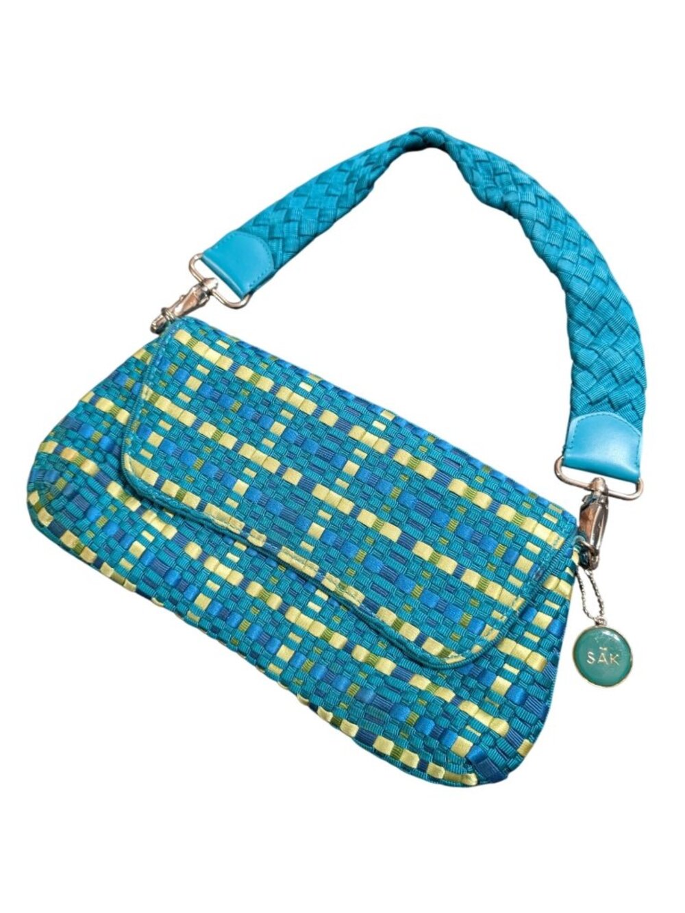 The Sak Pixie Woven Convertible Shoulder Bag/Clutch In Blue & Yellow